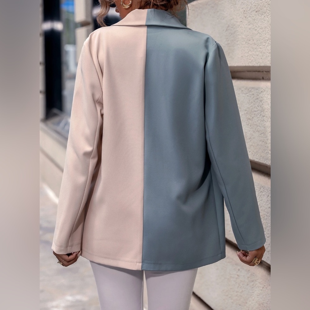 NEW! Color Block Two-Tone Oversized Double Breasted Blazer Jacket - Picture 6 of 6